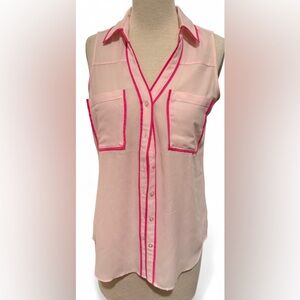 Express Hot Pink and Light Pink Blouse Pink Button Up Tank Pockets Lightweight